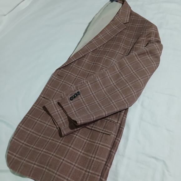 Jos.A.Bank Brrr Comfort Blazer 48L LINEN WOOL Taupe Window Pane Plaid Lined - Picture 12 of 15